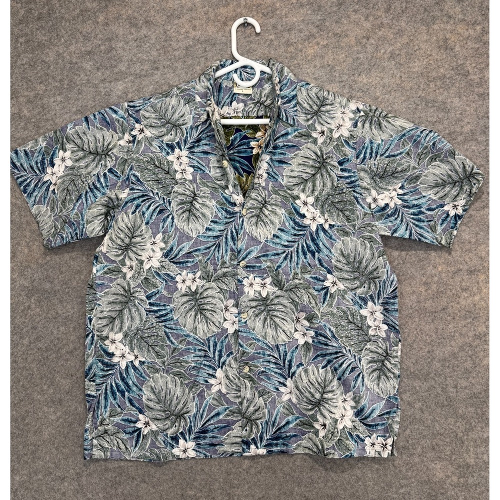 Vintage Go Barefoot Reverse Print‎ Hawaiian Shirt Mens Large Floral Tropical USA